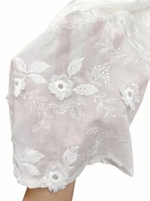 SHEIN LUNE 女士休闲纹理圆领刺绣白衬衫