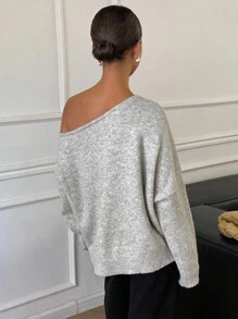 Livesso Autumn/Winter New Loose Casual Slouchy Shoulder Design Women Sweater