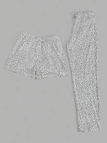 EURMUSE Spodnie i szorty damskie bawełniane, 2 szt., wzór w panterkę, z imitacją sznurka, do spania, odzież domowa