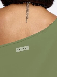 SUMWON WOMEN Off Shoulder Mini Dress Oversized T-Shirt Style Summer Spring Relaxed Fit Loungewear Statement Text Graphic Streetwear Casual Loose Comfortable - Dark Green - View 5