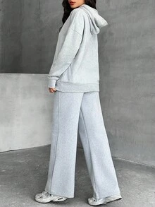 SHEIN Cottnline Women's Rhinestone Embellished Loose Fit Hoodie Sweatshirt Set - Grey - View 2