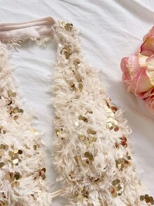 Soleia Bộ 2 món áo hở lưng buộc eo đính sequin gợi cảm cho nữ, thích hợp mặc khi dự tiệc, Giáng sinh, đêm hẹn hò, hộp đêm, bãi biển, du thuyền, trà chiều, phong cách Bohemian, Boho, kỳ nghỉ - Màu be - Xem 6