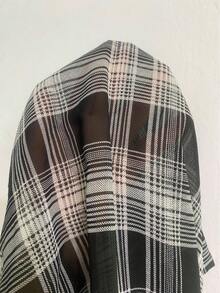 Plus Size Casual Plaid Drop Shoulder Front Button Shirt Fall Cloth For Women - Black - View 4