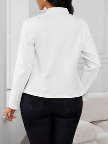 SHEIN Lady 白色西装外套提花面料通勤办公日常穿搭2025秋季新款女士夹克 - 白色 - 查看 2
