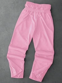 PAVTROS 男士字母印花二合一下摆拉链街头时尚运动裤 - 粉色 - 查看 3