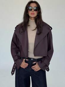 Aloruh Women's Solid Color Fashionable Short Casual Jacket Fall Clothes - Burgundy - View 1