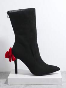 SHUZIA Botas de serraje falso dedo de pie puntiagudo con tacón delgado - Negro - Ver 4