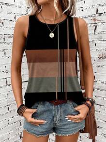 SHEIN LUNE 女士棕色条纹背心，适合夏季 - 彩色 - 查看 2