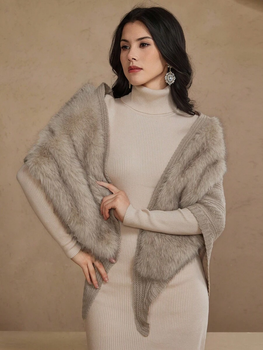 DAZY Chaqueta de cárdigan de mujer con cuello de chal de punto de parche suave y holgada, adecuada para el trabajo, el hogar, el transporte, elegante para otoño e invierno, abrigo esponjoso