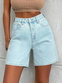 EURMUSE 100%纯棉轻洗高腰短裤