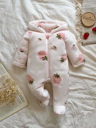 Vintaside Kids Newborn Simple Stylish Cute Polka Dot Long Sleeve Hooded Fleece Jumpsuit Loungewear Fall Winter