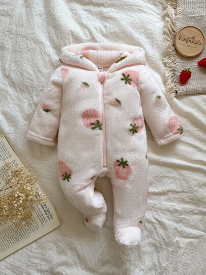 Vintaside Kids Newborn Simple Stylish Cute Polka Dot Long Sleeve Hooded Fleece Jumpsuit Loungewear Fall Winter