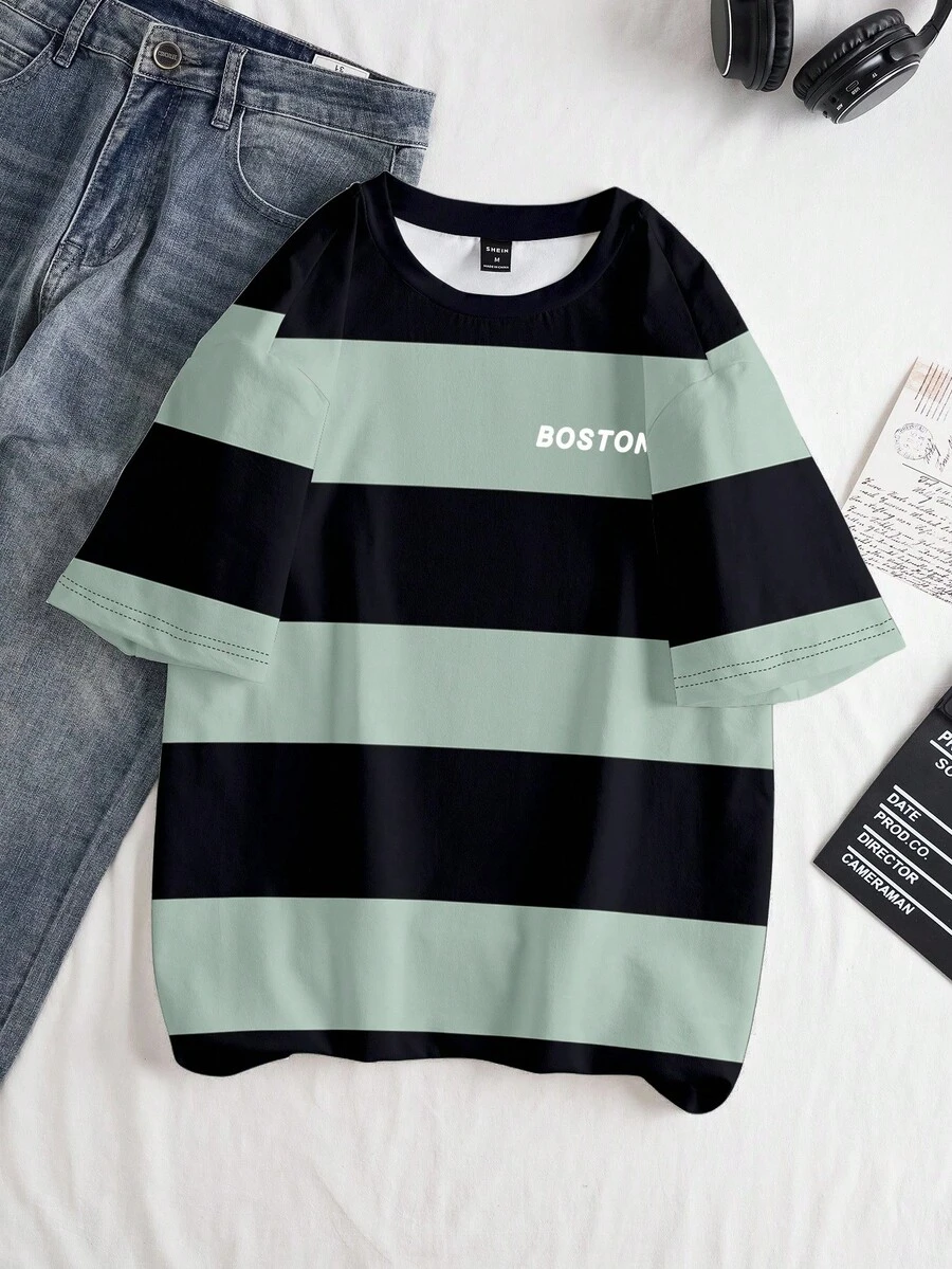 Claim Dot 男士休闲条纹T恤，时尚百搭，适合外出、上学和居家 - 彩色 - 查看 1