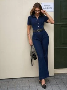 Jeanoix Women's Fashionable Commuter Slim-Fit Denim Jumpsuit, Summer  Business Casual Woman Old Money Outfits Women - Blue - View 1