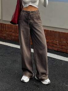 Livesso Jeans de mezclilla desgastados y sueltos de estilo casual para mujer, nueva llegada de otoño/invierno - Gris - Ver 5