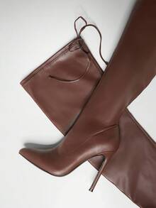 SHUZIA Women's Versatile, Warm Sexy Over-Knee Side Zipper Stiletto Heeled Boots - Brown - View 6