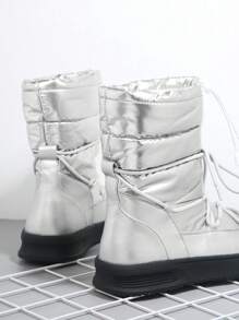 SHUZIA Metallic Lace Up Lug Sole Boots - Silver - View 2