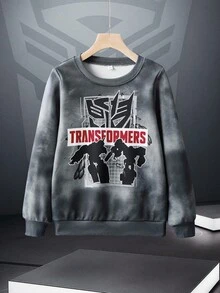 Transformers X SHEIN Sweat-shirt-shirt col rond décontracté avec graphique lettrage pour garçon préadolescent, automne - Gris - Voir 1