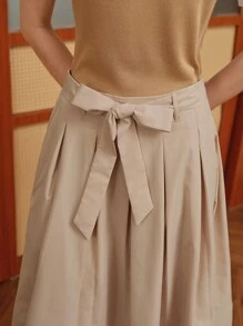 Almamuse تنورة نسائية كاجوال بخطوط منتفخة على شكل حرف A بلون واحد