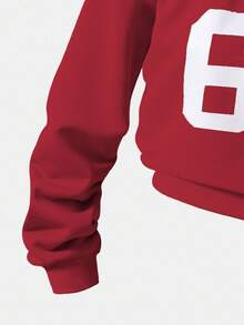 2pcs/Set Tween Girls' Off-Shoulder Sweatshirt And Loose Fit Sweatpants Casual Sports Suit, Autumn/Winter Fall - Red - View 4