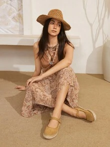 Styleloop Chocolate Women's Flat Woven Shoes, Bohemian Style For Vacation Outfit - Camel - View 7