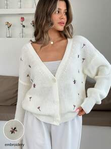 EURMUSE Women Cute Flower Embroidery Cardigan,Long Cardigans Woman,Petite Cardigans,Cardigans - Apricot - View 9