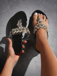 SHUZIA 女款時尚鑽石裝飾平底涼鞋