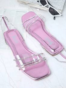 SHUZIA Square Toe Strappy Lace Up Flat Sandals - Lilac Purple - View 4