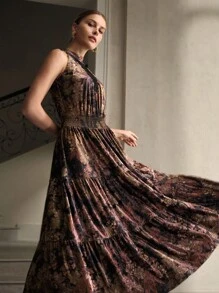 ZEYLAH 女式全印花网眼拼布无袖中长连衣裙 - 彩色 - 查看 5