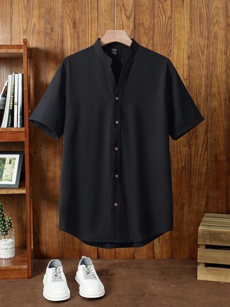 Manfinity NXTstreet Hombres Camisa unicolor con botón delantero