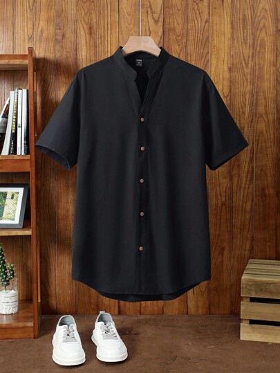 Manfinity NXTstreet Hombres Camisa unicolor con botón delantero
