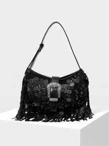 MOTF PREMIUM PU 皮革流苏细节单肩包 - 黑色 - 查看 5