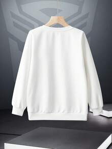 Transformers X SHEIN Sudadera de cuello redondo de manga larga con estampado de letras y dibujos animados para niño preadolescente - Blanco - Ver 2