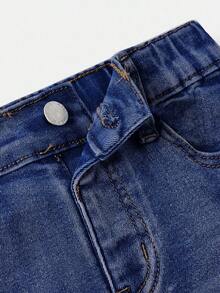SHEIN Celana Jeans Kasual dengan Kancing dan Saku untuk Anak Laki-Laki, Celana Jeans Sobek untuk Anak Laki-Laki, Celana Jeans Balita Laki-Laki, Celana Jeans Anak, Celana Jeans Sobek untuk Anak - Dark Wash - View 4