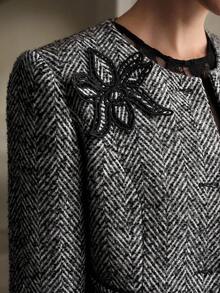 ZEYLAH 3D花卉纹理圆领夹克