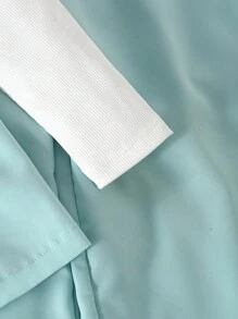 3 件套女孩优雅时尚优雅日常服装套装：圆领长袖纯色打底上衣，无袖纯色长翻领珍珠设计西装外套，松紧腰宽松直筒裤，适合学校，所有季节 - 綠色 - 查看 7