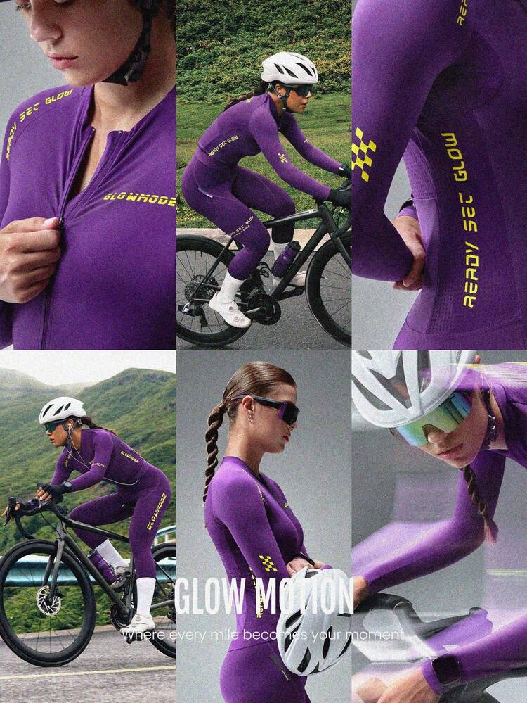 Camiseta de ciclismo de secado rápido con manga larga, cremallera frontal, múltiples bolsillos, logotipo contrastante y tiras antideslizantes para entrenamiento y gimnasio