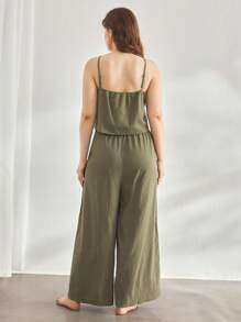 Ocili 100% 纯棉极简主义宽松睡衣套装 - 细肩带上衣和阔腿裤，加大码