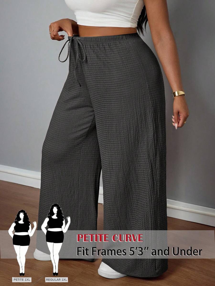 SHEIN PETITE CURVE Quần dài đi nghỉ thường ngày màu nâu cho nữ cỡ lớn - Màu xám đen - Xem 1