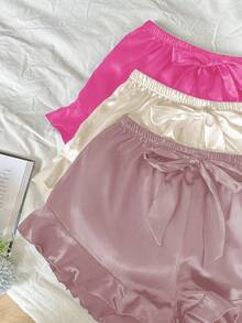 LuxeNights Bộ 3 món/Bộ trang phục phối ren lụa giả màu tương phản - Nhiều màu - Xem 4