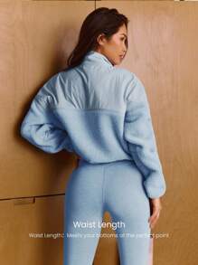 GLOWMODE Cloud Fleece Double The Glow 双色腰长抽绳下摆拉链夹克，配有侧拉链口袋，适合日常休闲装秋冬 - 淺藍色 - 查看 3