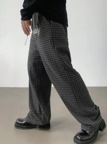 DAZY Pantalones de estilo callejero para hombres con bordado de letras y tela a cuadros de colores múltiples, para hombres en otoño - Multicolor - Ver 2