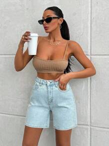 EURMUSE 100%纯棉轻洗高腰短裤