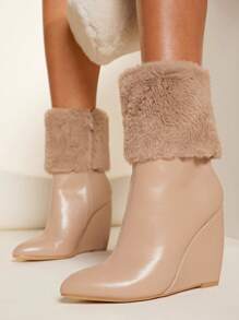 SHUZIA 毛茸茸袖口踝靴 - 杏色 - 查看 2
