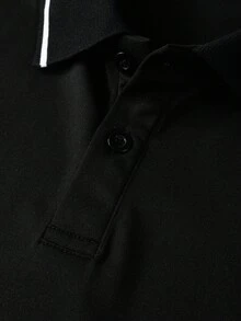 Manfinity Homme Plus Size Men's Striped Short Sleeve Casual Commute Polo Shirt Men Polo Shirt Men T Collar T Shirt Men Golf Shirt Double Sided Printing Shirt Tshirt - Black - View 6