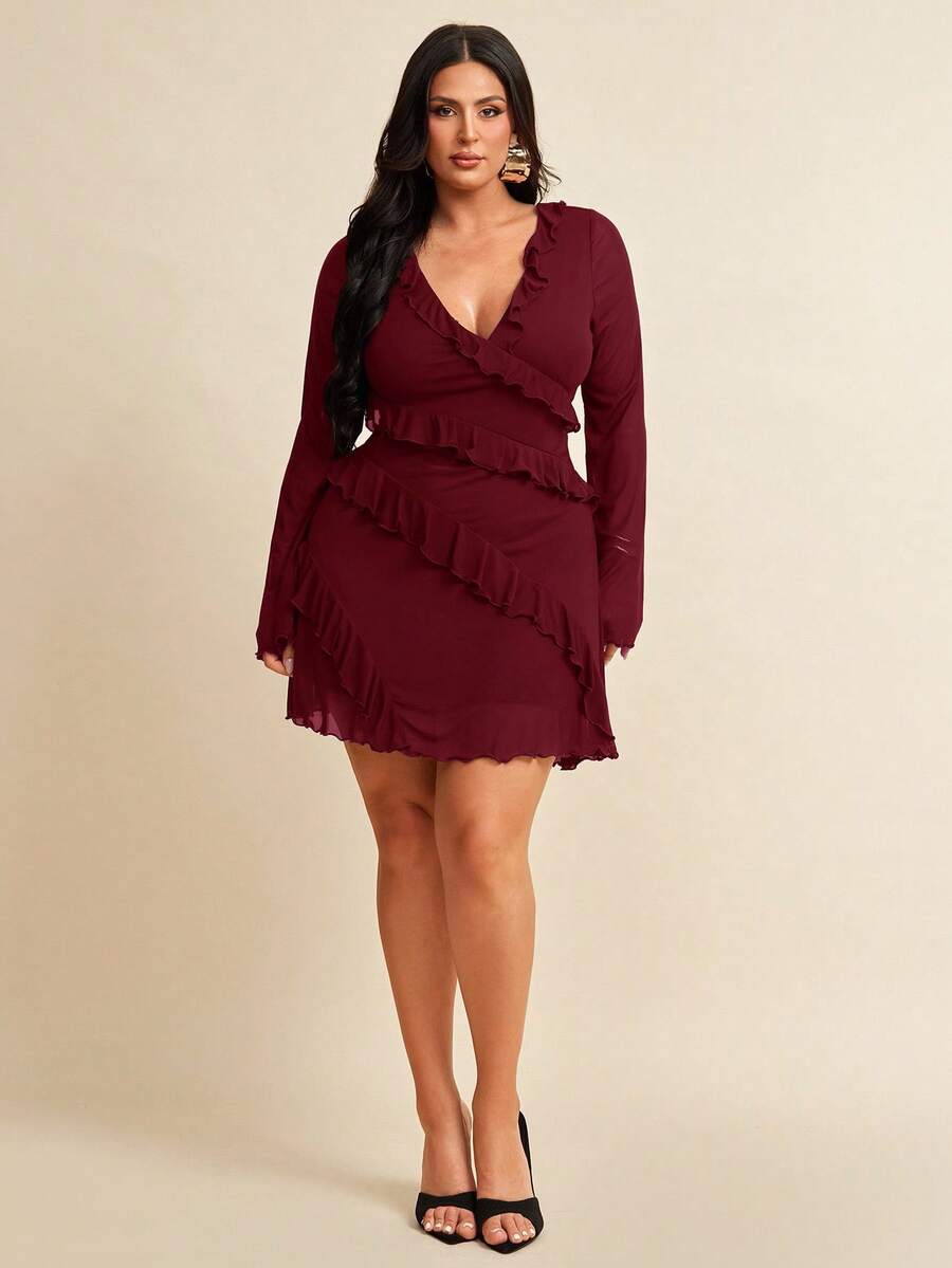 SHEIN BAE 加大洋裝 - 酒紅色 - 查看 1