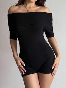 SHEIN Unity Women's Casual Off Shoulder Knit Jumpsuit, Versatile & Fashionable