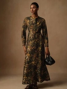 Lyxana Women's Elegant Leopard Print Midi Dress Fall Cloth For Women - Multicolor - View 6