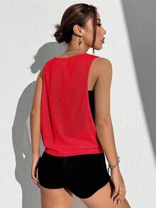Core Rhythm Áo ba lỗ thể thao in chữ rộng rãi thoải mái dành cho nữ - Fiery Red - Xem 2