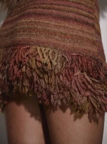 MUSERA Striped Knit Tassel Detail Fitted Mini Skirt Fall Autumn Cute Country Western Night Out Sexy Club Y2k 90's Sync  Chic